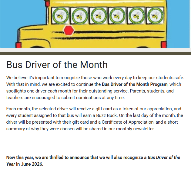  Bus Driver of the Month
